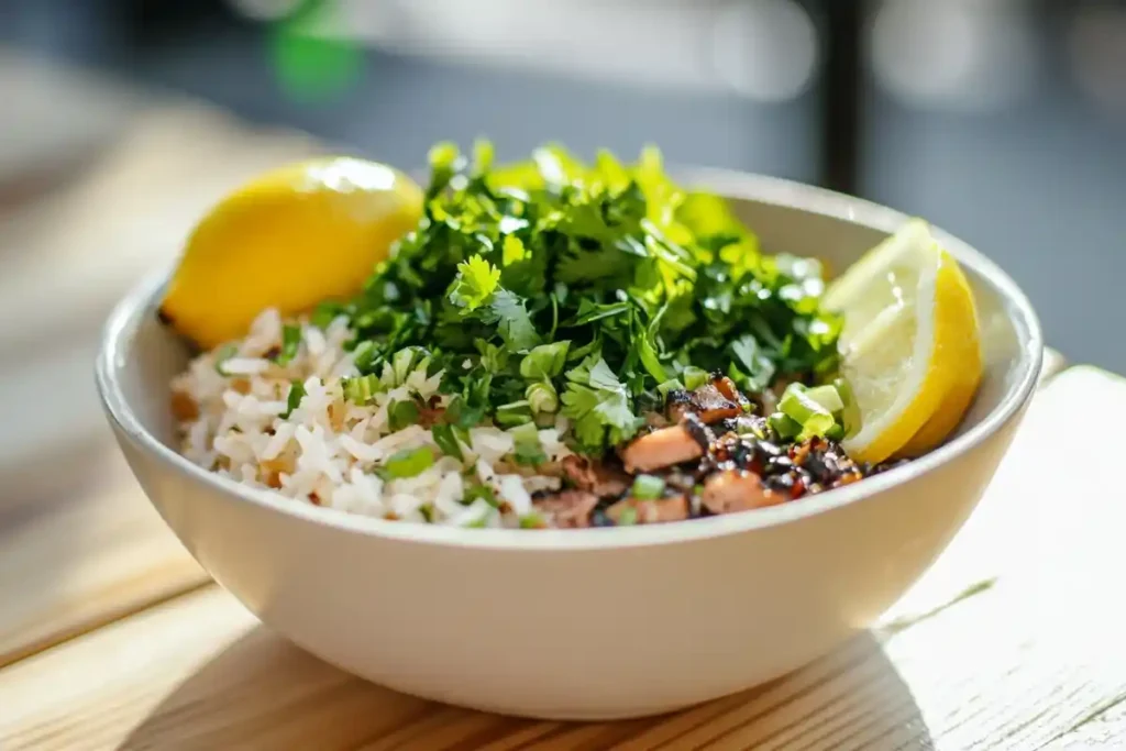 Rice bowl with herbs 