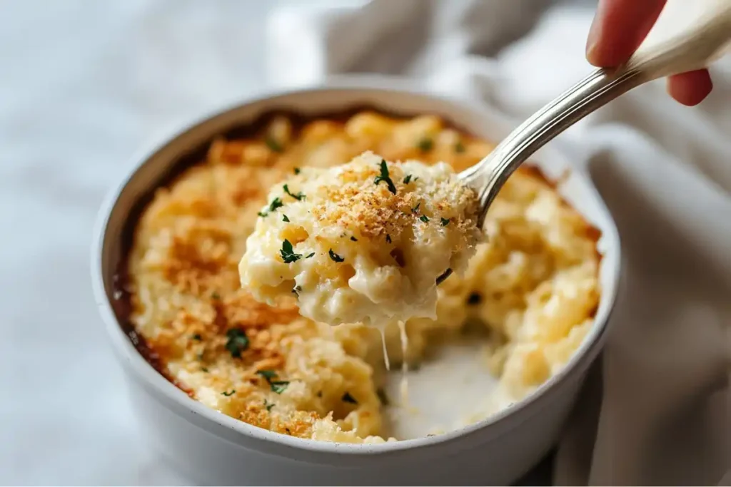 Close-up of cheesy macaroni 