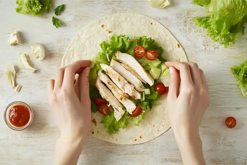 Assembling a Chicken Wrap