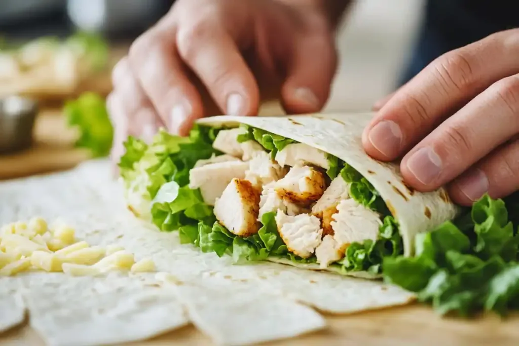 Homemade chicken wrap preparation