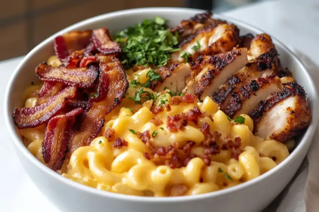 Mac and cheese with toppings. 