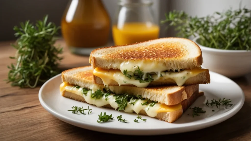 Grilled cheese sandwich with herb salad