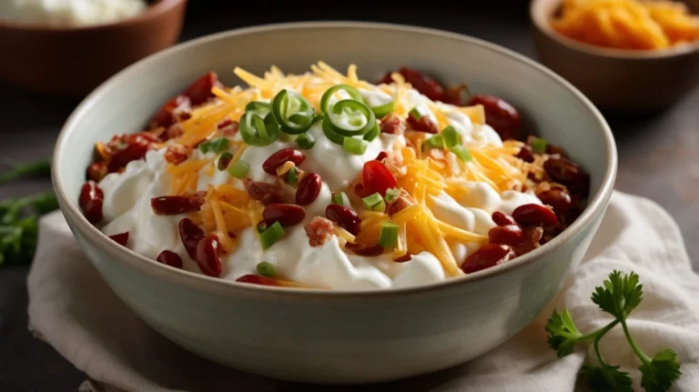 Red chili bowl with toppings