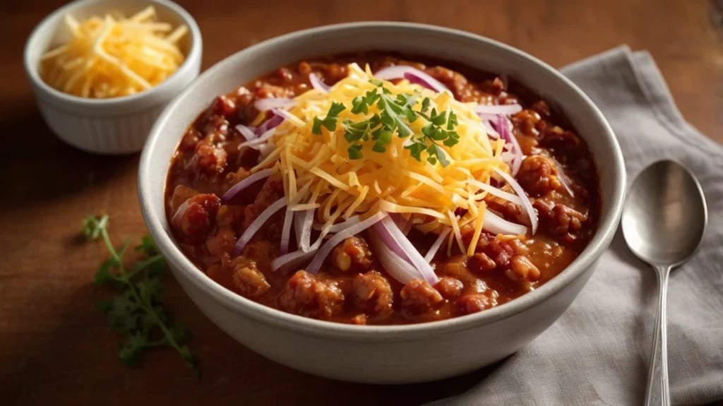 Classic red chili with toppings