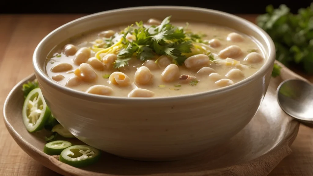 Creamy white chili in a bowl