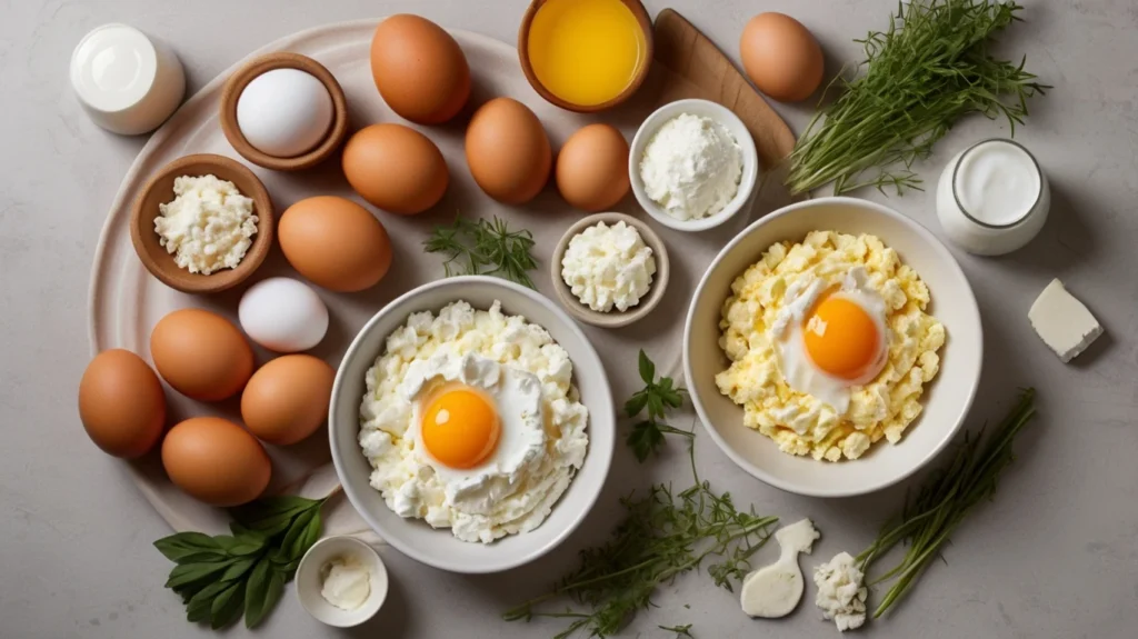 Cottage cheese and egg ingredients