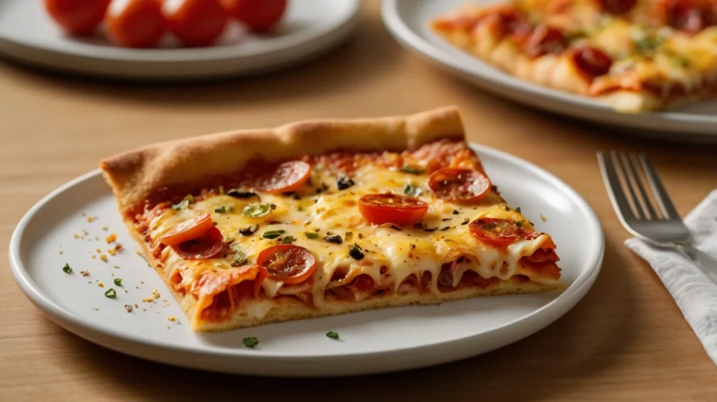 Air fried pizza slice on a plate