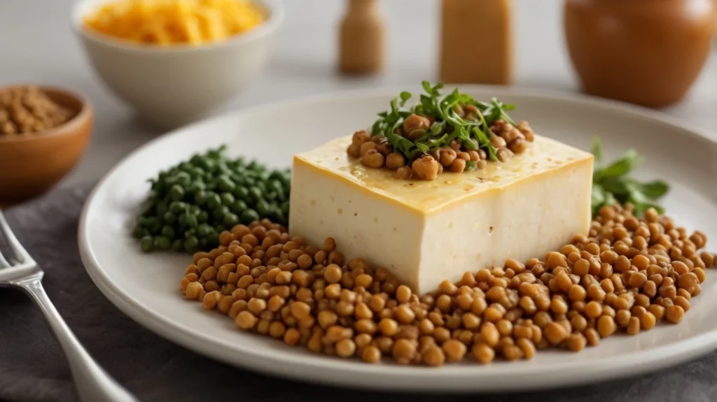 Tofu with cheese and lentils