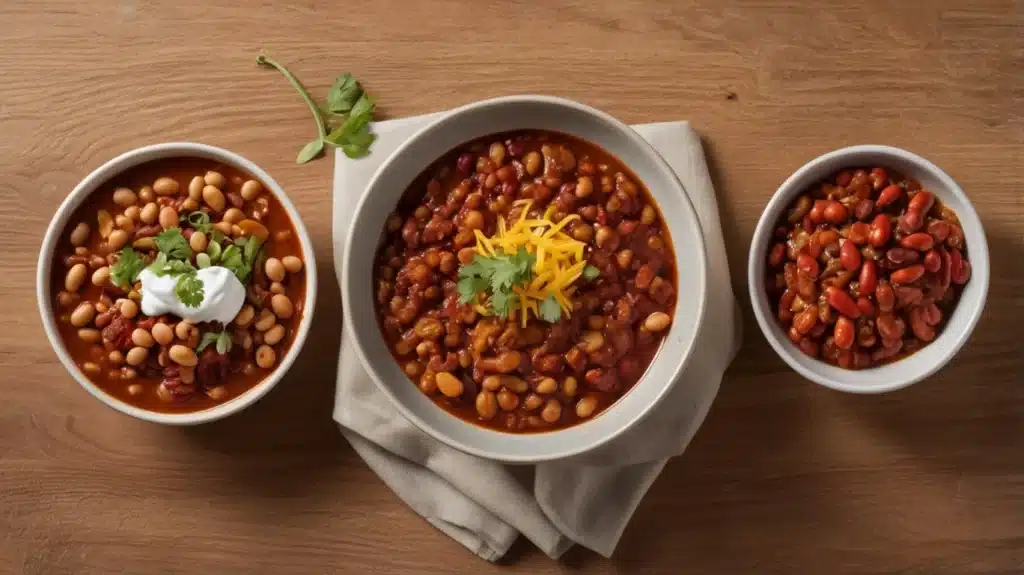 A side by side comparison of chili with and without beans