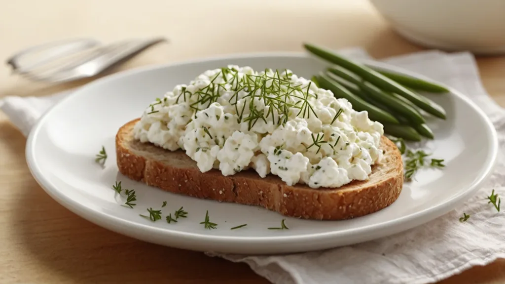 Cottage cheese on toast with herbs