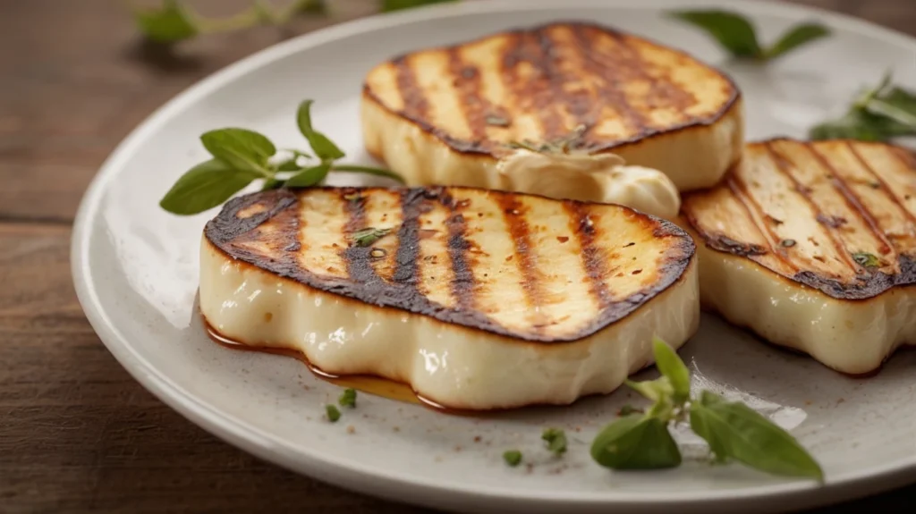 Halloumi grilling close-up