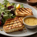 Grilled halloumi cheese on a plate