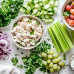 Close-up of chicken salad ingredients