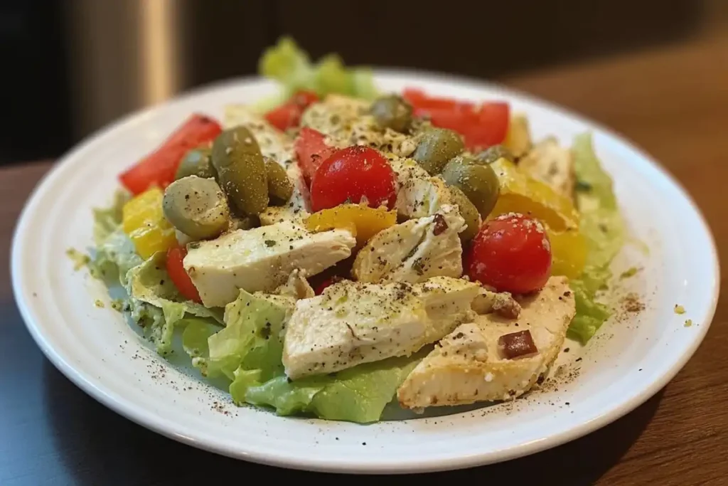 Vibrant salad with soaked dressing and veggies