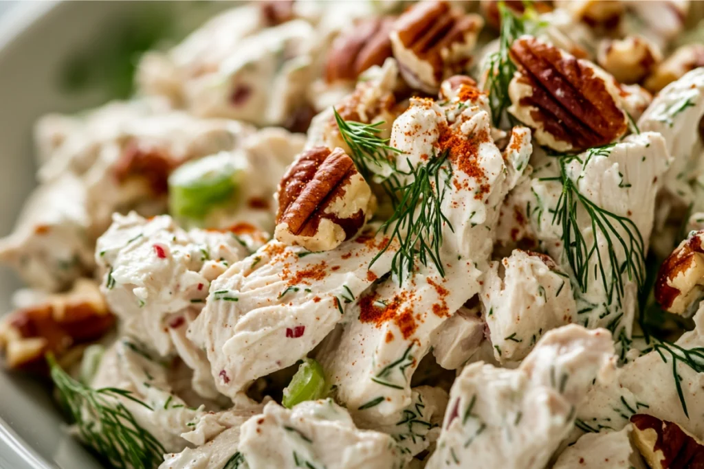 Chicken salad recipe with different garnishes