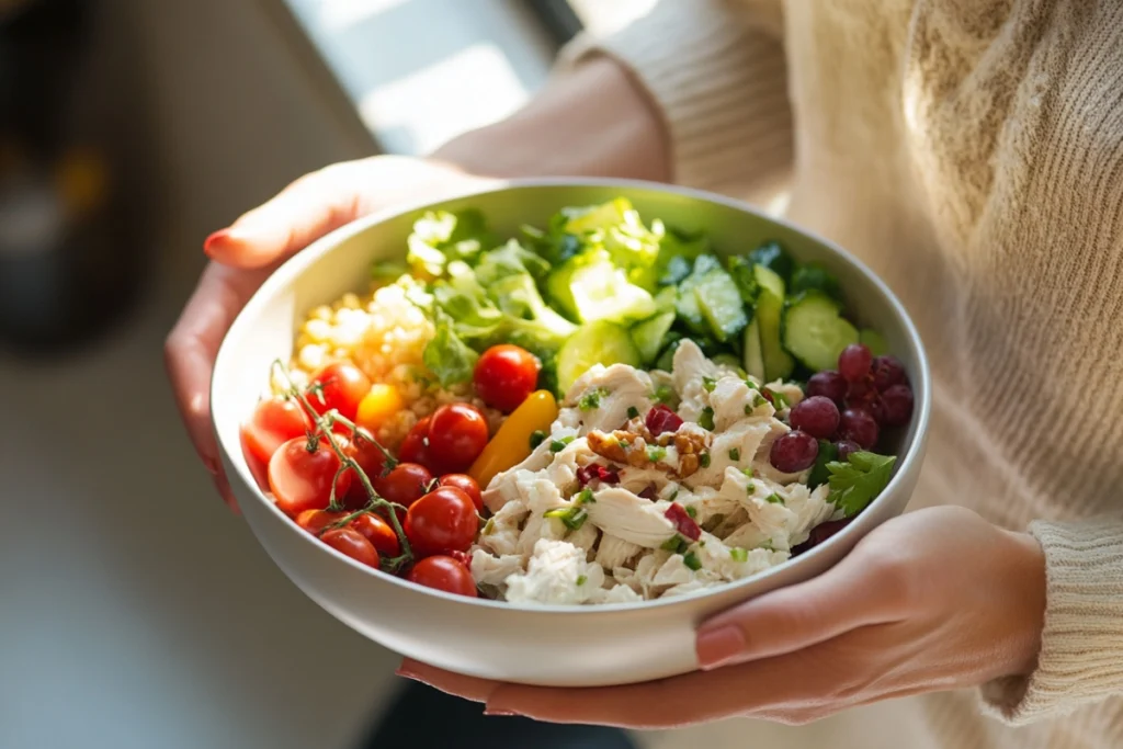 Chicken salad with a mix of toppings