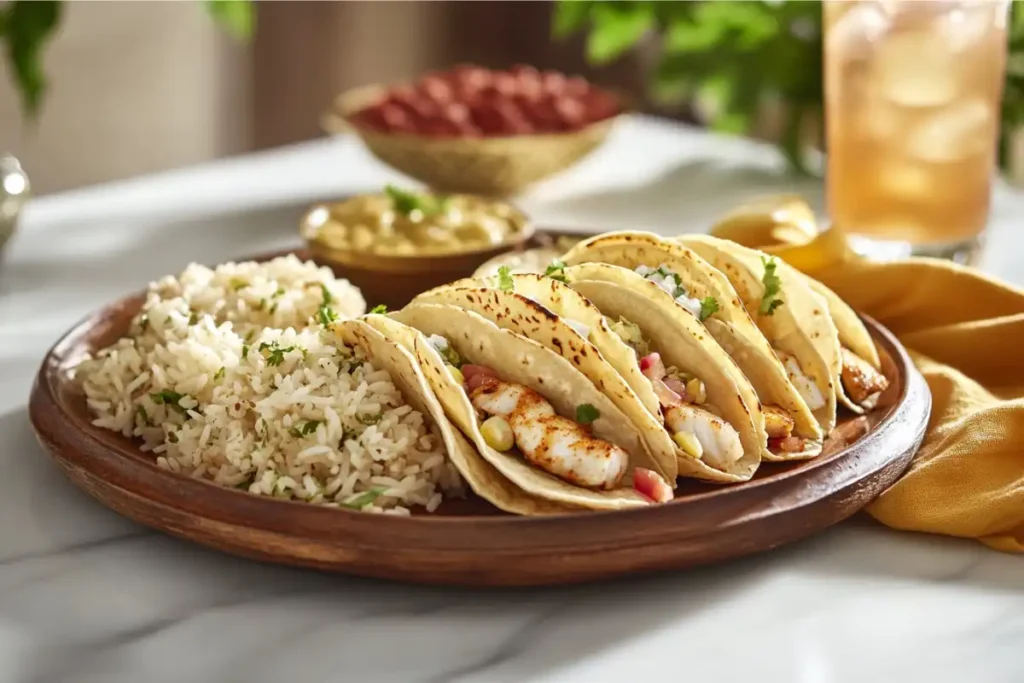 Complete fish tacos meal