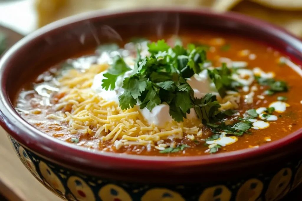 Bowl of soup with toppings