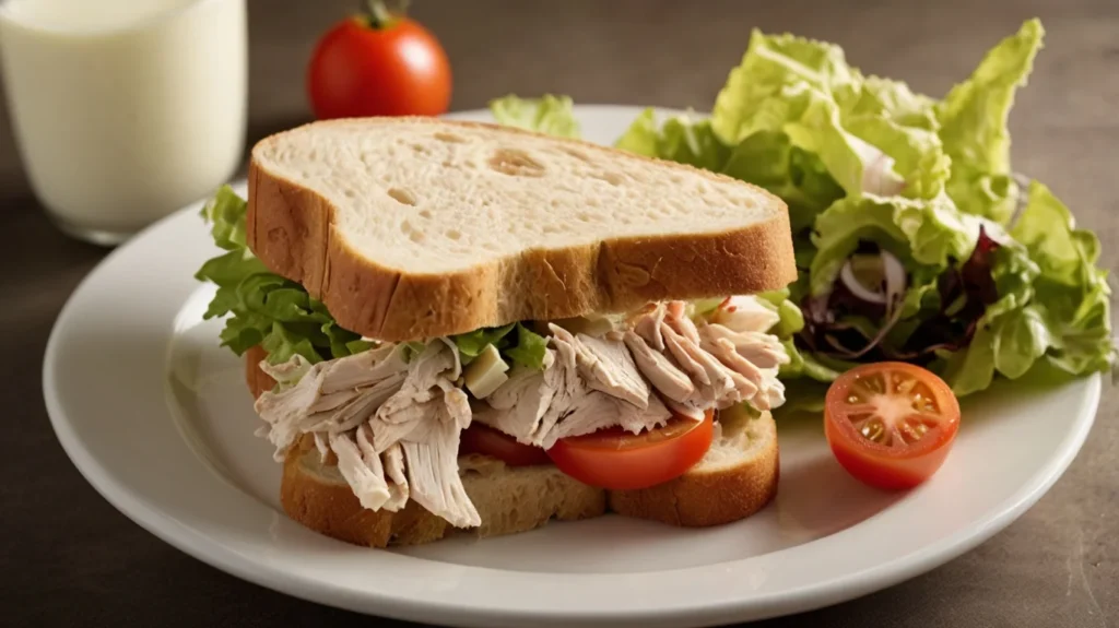 Chicken salad sandwich with lettuce and tomatoes