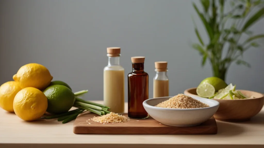 Lemongrass, ginger, and lime ingredients