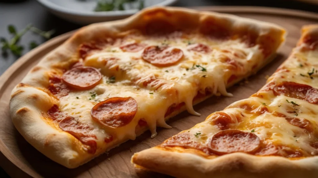 Close up of Air Fryer cooked frozen pizza slices