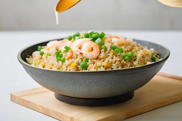 Authentic Chinese fried rice with egg, green onions, and shrimp