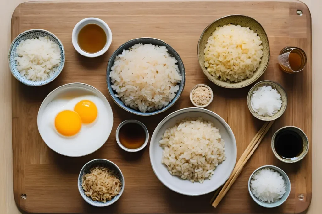 What is the secret to Chinese fried rice? ingredients for Chinese fried rice: soy sauce, Shaoxing wine, green onions, eggs, and day-old rice