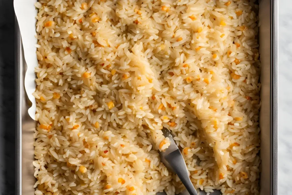 What is the best rice for egg fried rice - Day-old cooked rice spread out on a baking sheet to dry.