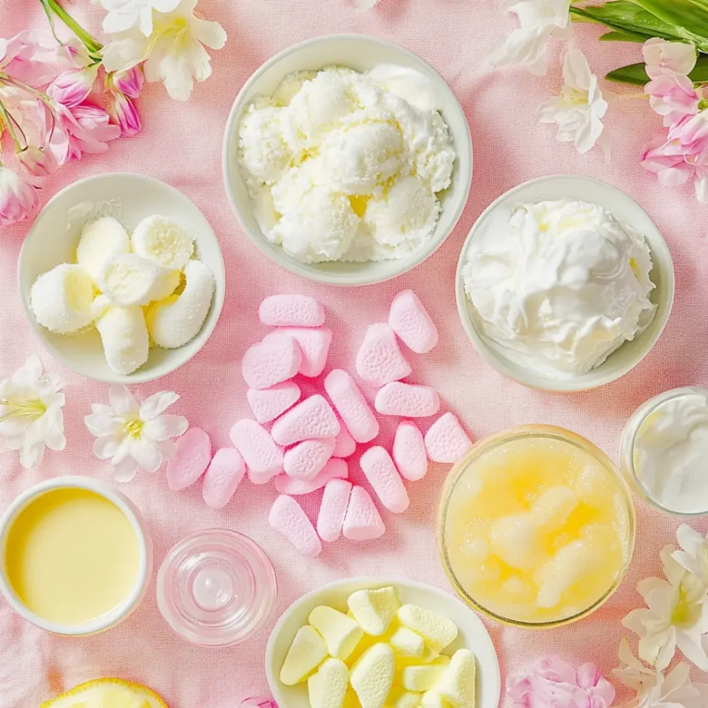 Lemon-lime soda being poured over pink and yellow ice cream layers to create Easter Bunny Punch.